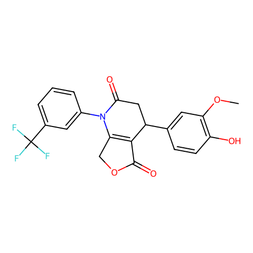 4-(4-hydroxy-3-methoxyphenyl)-1-(3-(trifluoromethyl)phenyl)-3,4-dihydrofuro[3,4-b]pyridine-2,5(1H,7H)-dione structure