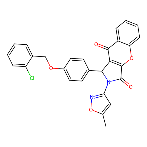 1-(4-((2-chlorobenzyl)oxy)phenyl)-2-(5-methylisoxazol-3-yl)-1,2-dihydrochromeno[2,3-c]pyrrole-3,9-dione structure