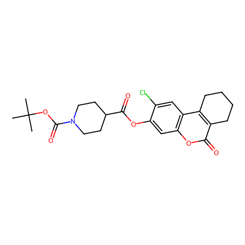 1-tert-butyl 4-(2-chloro-6-oxo-7,8,9,10-tetrahydro-6H-benzo[c]chromen-3-yl) piperidine-1,4-dicarboxylate structure