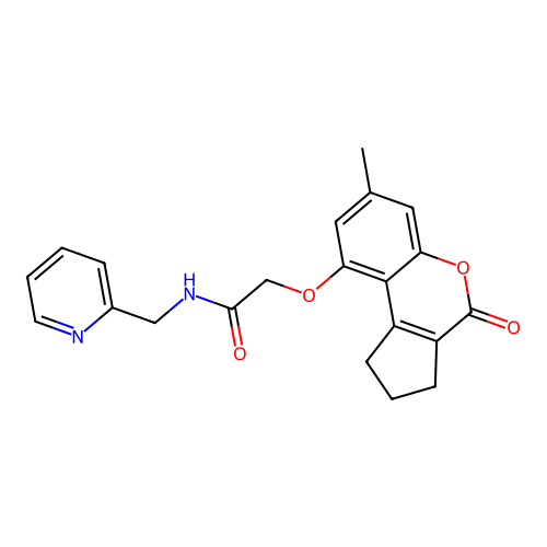 2-((7-methyl-4-oxo-1,2,3,4-tetrahydrocyclopenta[c]chromen-9-yl)oxy)-N-(pyridin-2-ylmethyl)acetamide structure