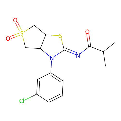 N-[(2E)-3-(3-chlorophenyl)-5,5-dioxidotetrahydrothieno[3,4-d][1,3]thiazol-2(3H)-ylidene]-2-methylpropanamide structure