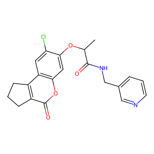 2-((8-chloro-4-oxo-1,2,3,4-tetrahydrocyclopenta[c]chromen-7-yl)oxy)-N-(pyridin-3-ylmethyl)propanamide structure