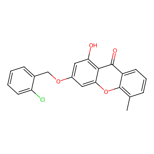 3-((2-chlorobenzyl)oxy)-1-hydroxy-5-methyl-9H-xanthen-9-one structure