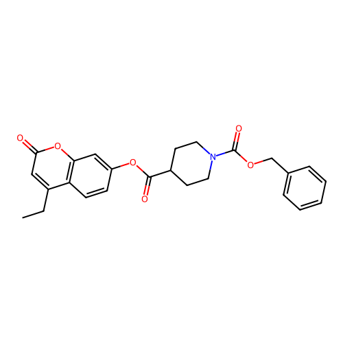 1-benzyl 4-(4-ethyl-2-oxo-2H-chromen-7-yl) piperidine-1,4-dicarboxylate structure