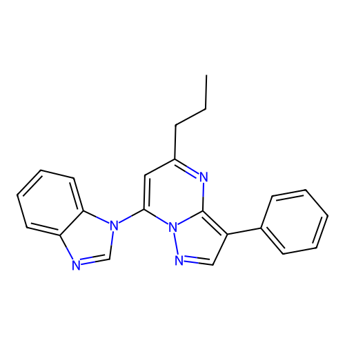 7-(1H-benzimidazol-1-yl)-3-phenyl-5-propylpyrazolo[1,5-a]pyrimidine structure