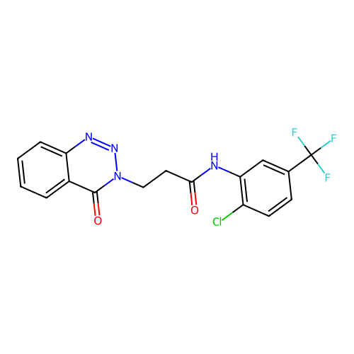 N-[2-chloro-5-(trifluoromethyl)phenyl]-3-(4-oxo-1,2,3-benzotriazin-3(4H)-yl)propanamide structure