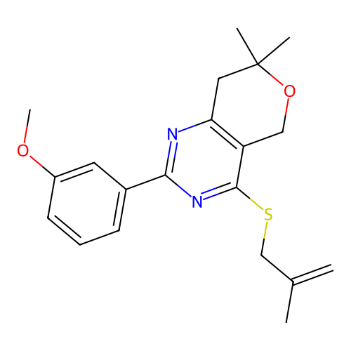 2-(3-methoxyphenyl)-7,7-dimethyl-4-((2-methylallyl)thio)-7,8-dihydro-5H-pyrano[4,3-d]pyrimidine structure