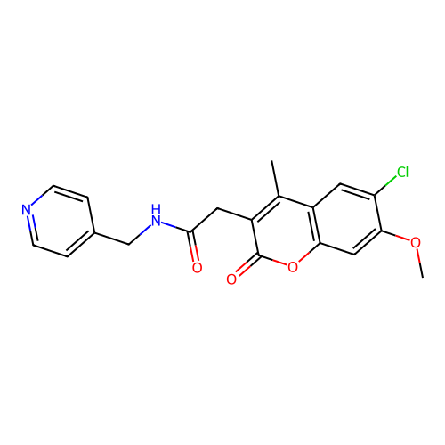 2-(6-chloro-7-methoxy-4-methyl-2-oxo-2H-chromen-3-yl)-N-(pyridin-4-ylmethyl)acetamide structure