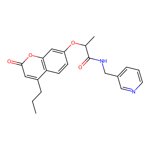 2-[(2-oxo-4-propyl-2H-chromen-7-yl)oxy]-N-(pyridin-3-ylmethyl)propanamide structure