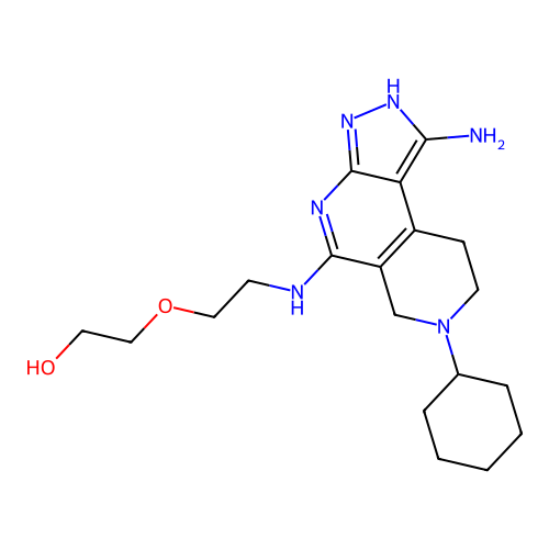 2-(2-((1-amino-7-cyclohexyl-6,7,8,9-tetrahydro-3H-pyrazolo[3,4-c][2,7]naphthyridin-5-yl)amino)ethoxy)ethanol structure