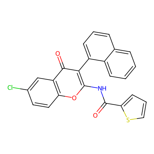 N-(6-chloro-3-(naphthalen-1-yl)-4-oxo-4H-chromen-2-yl)thiophene-2-carboxamide structure