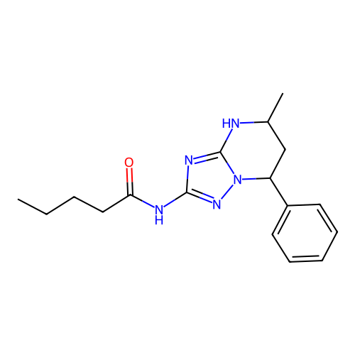 N-(5-methyl-7-phenyl-1,5,6,7-tetrahydro-[1,2,4]triazolo[1,5-a]pyrimidin-2-yl)pentanamide structure
