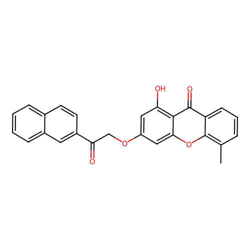1-hydroxy-5-methyl-3-[2-(naphthalen-2-yl)-2-oxoethoxy]-9H-xanthen-9-one structure