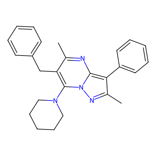 6-Benzyl-2,5-dimethyl-3-phenyl-7-(piperidin-1-yl)pyrazolo[1,5-a]pyrimidine structure