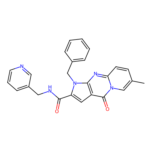1-benzyl-7-methyl-4-oxo-N-(pyridin-3-ylmethyl)-1,4-dihydropyrido[1,2-a]pyrrolo[2,3-d]pyrimidine-2-carboxamide structure