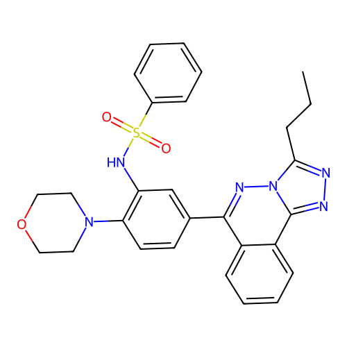 N-(2-morpholino-5-(3-propyl-[1,2,4]triazolo[3,4-a]phthalazin-6-yl)phenyl)benzenesulfonamide structure