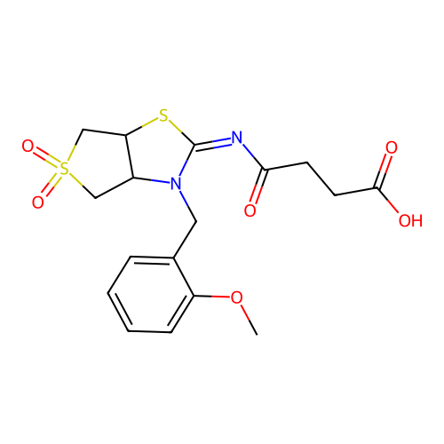 (Z)-4-((3-(2-methoxybenzyl)-5,5-dioxidotetrahydrothieno[3,4-d]thiazol-2(3H)-ylidene)amino)-4-oxobutanoic acid structure