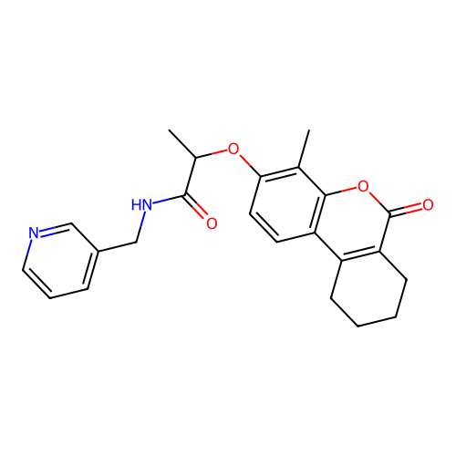 2-((4-methyl-6-oxo-7,8,9,10-tetrahydro-6H-benzo[c]chromen-3-yl)oxy)-N-(pyridin-3-ylmethyl)propanamide structure
