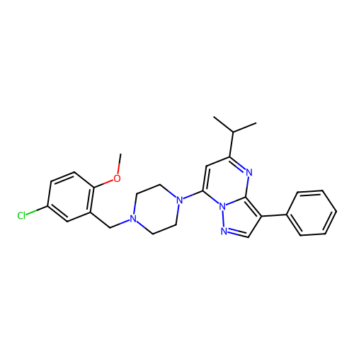 7-[4-(5-chloro-2-methoxybenzyl)piperazin-1-yl]-3-phenyl-5-(propan-2-yl)pyrazolo[1,5-a]pyrimidine structure