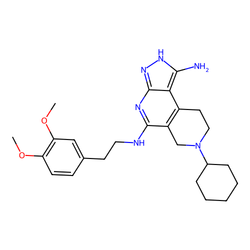 7-cyclohexyl-5-N-[2-(3,4-dimethoxyphenyl)ethyl]-2,6,8,9-tetrahydropyrazolo[3,4-c][2,7]naphthyridine-1,5-diamine structure