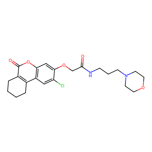 2-((2-chloro-6-oxo-7,8,9,10-tetrahydro-6H-benzo[c]chromen-3-yl)oxy)-N-(3-morpholinopropyl)acetamide structure