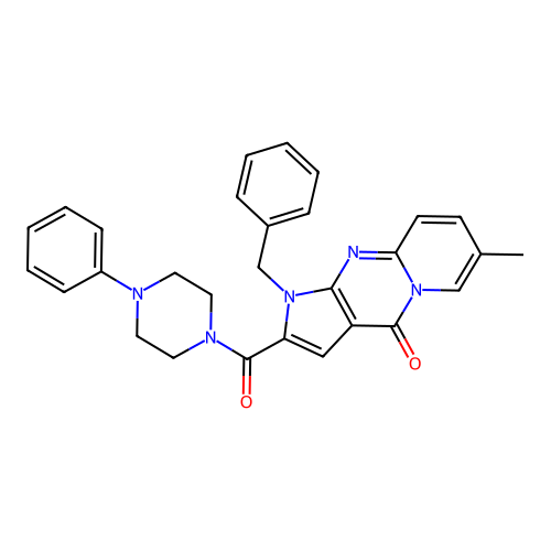 1-benzyl-7-methyl-2-(4-phenylpiperazine-1-carbonyl)pyrido[1,2-a]pyrrolo[2,3-d]pyrimidin-4(1H)-one structure