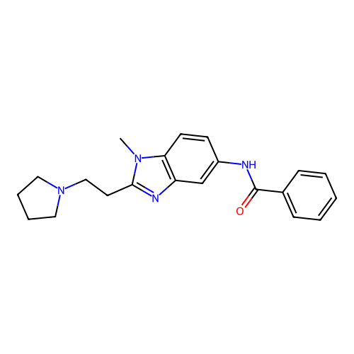 N-{1-methyl-2-[2-(pyrrolidin-1-yl)ethyl]-1H-benzimidazol-5-yl}benzamide structure