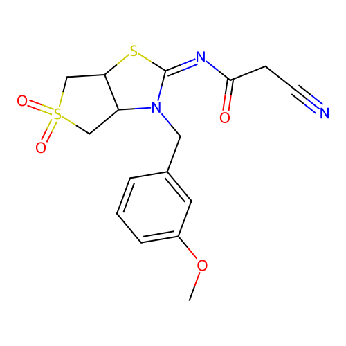 (Z)-2-cyano-N-(3-(3-methoxybenzyl)-5,5-dioxidotetrahydrothieno[3,4-d]thiazol-2(3H)-ylidene)acetamide structure