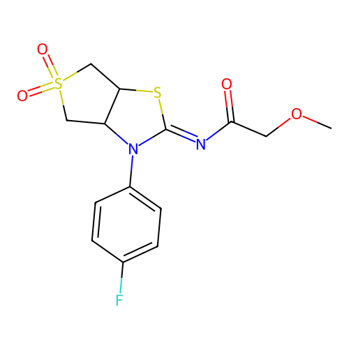 N-[(2Z)-3-(4-fluorophenyl)-5,5-dioxidotetrahydrothieno[3,4-d][1,3]thiazol-2(3H)-ylidene]-2-methoxyacetamide structure