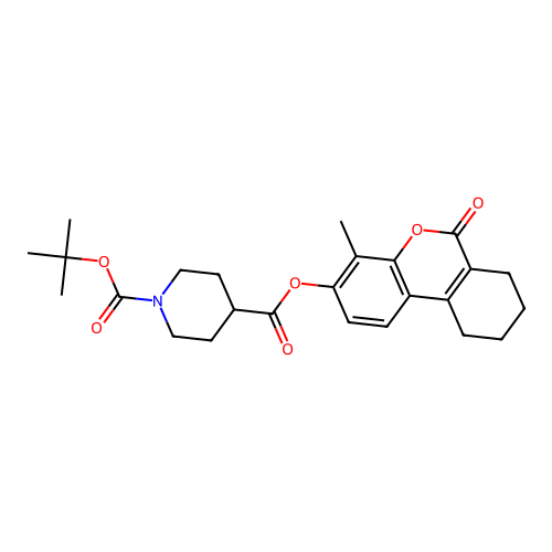 1-tert-butyl 4-(4-methyl-6-oxo-7,8,9,10-tetrahydro-6H-benzo[c]chromen-3-yl) piperidine-1,4-dicarboxylate structure