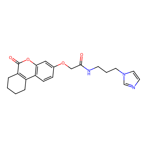 N-(3-(1H-imidazol-1-yl)propyl)-2-((6-oxo-7,8,9,10-tetrahydro-6H-benzo[c]chromen-3-yl)oxy)acetamide structure