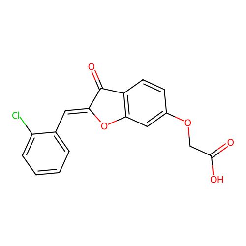 (Z)-2-((2-(2-chlorobenzylidene)-3-oxo-2,3-dihydrobenzofuran-6-yl)oxy)acetic acid structure