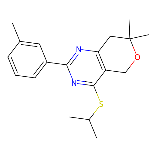 4-(isopropylthio)-7,7-dimethyl-2-(m-tolyl)-7,8-dihydro-5H-pyrano[4,3-d]pyrimidine structure
