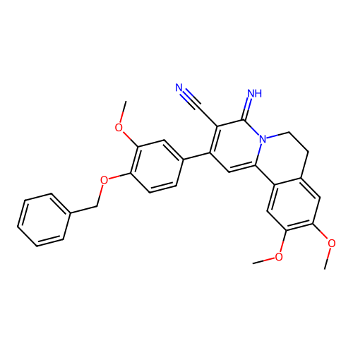 2-(4-(benzyloxy)-3-methoxyphenyl)-4-imino-9,10-dimethoxy-6,7-dihydro-4H-pyrido[2,1-a]isoquinoline-3-carbonitrile structure