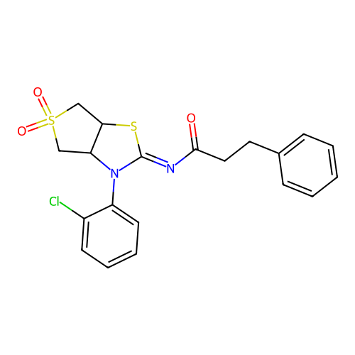 N-[(2E)-3-(2-chlorophenyl)-5,5-dioxidotetrahydrothieno[3,4-d][1,3]thiazol-2(3H)-ylidene]-3-phenylpropanamide structure