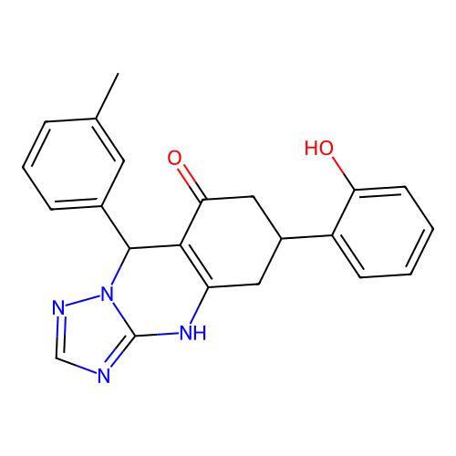 6-(2-hydroxyphenyl)-9-(3-methylphenyl)-5,6,7,9-tetrahydro-1H-[1,2,4]triazolo[5,1-b]quinazolin-8-one structure