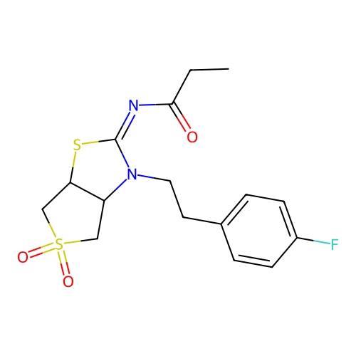 N-[(2Z)-3-[2-(4-fluorophenyl)ethyl]-5,5-dioxidotetrahydrothieno[3,4-d][1,3]thiazol-2(3H)-ylidene]propanamide structure