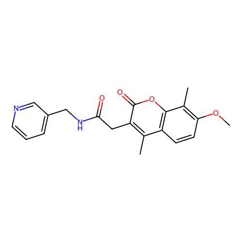 2-(7-methoxy-4,8-dimethyl-2-oxo-2H-chromen-3-yl)-N-(pyridin-3-ylmethyl)acetamide structure