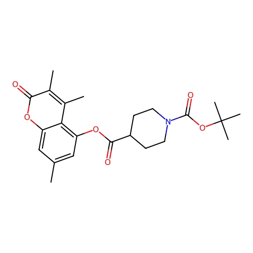 1-tert-butyl 4-(3,4,7-trimethyl-2-oxo-2H-chromen-5-yl) piperidine-1,4-dicarboxylate structure
