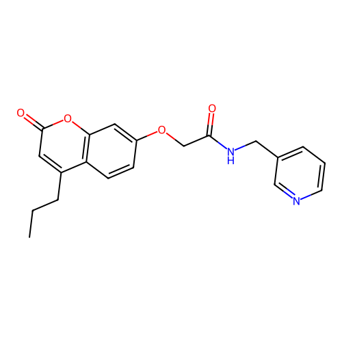 2-[(2-oxo-4-propyl-2H-chromen-7-yl)oxy]-N-(pyridin-3-ylmethyl)acetamide structure
