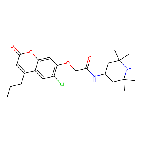 2-(6-chloro-2-oxo-4-propyl-chromen-7-yl)oxy-N-(2,2,6,6-tetramethyl-4-piperidyl)acetamide structure