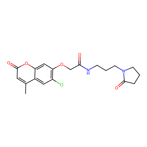 2-(6-chloro-4-methyl-2-oxochromen-7-yl)oxy-N-[3-(2-oxopyrrolidin-1-yl)propyl]acetamide structure