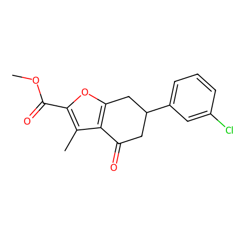 methyl 6-(3-chlorophenyl)-3-methyl-4-oxo-4,5,6,7-tetrahydro-1-benzofuran-2-carboxylate structure