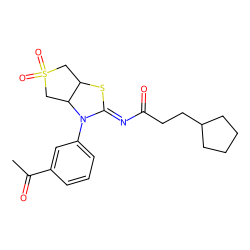 (Z)-N-(3-(3-acetylphenyl)-5,5-dioxidotetrahydrothieno[3,4-d]thiazol-2(3H)-ylidene)-3-cyclopentylpropanamide structure