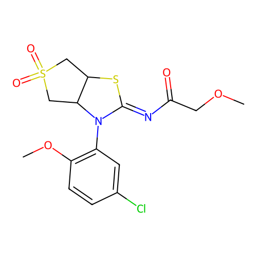 N-[(2E)-3-(5-chloro-2-methoxyphenyl)-5,5-dioxidotetrahydrothieno[3,4-d][1,3]thiazol-2(3H)-ylidene]-2-methoxyacetamide structure