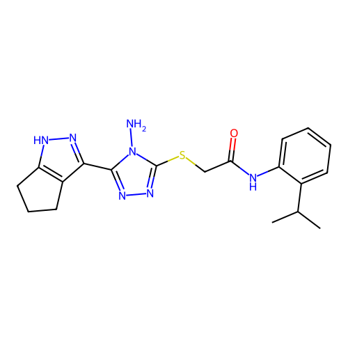 2-((4-amino-5-(1,4,5,6-tetrahydrocyclopenta[c]pyrazol-3-yl)-4H-1,2,4-triazol-3-yl)thio)-N-(2-isopropylphenyl)acetamide structure