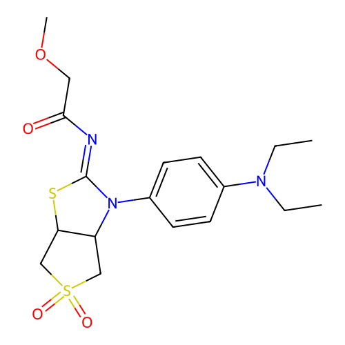 N-[(2E)-3-[4-(diethylamino)phenyl]-5,5-dioxidotetrahydrothieno[3,4-d][1,3]thiazol-2(3H)-ylidene]-2-methoxyacetamide structure