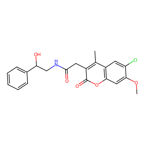 2-(6-chloro-7-methoxy-4-methyl-2-oxo-2H-chromen-3-yl)-N-(2-hydroxy-2-phenylethyl)acetamide structure