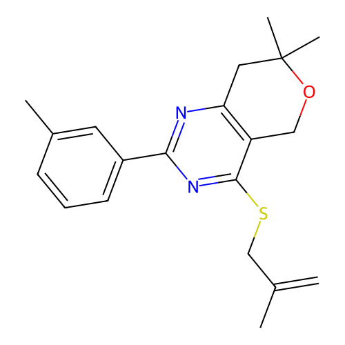 7,7-dimethyl-4-((2-methylallyl)thio)-2-(m-tolyl)-7,8-dihydro-5H-pyrano[4,3-d]pyrimidine structure