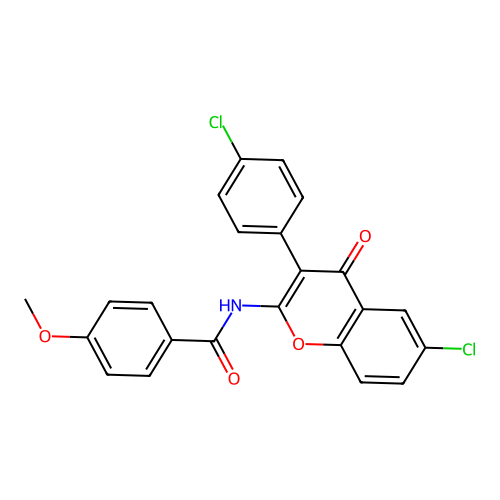 N-(6-chloro-3-(4-chlorophenyl)-4-oxo-4H-chromen-2-yl)-4-methoxybenzamide structure